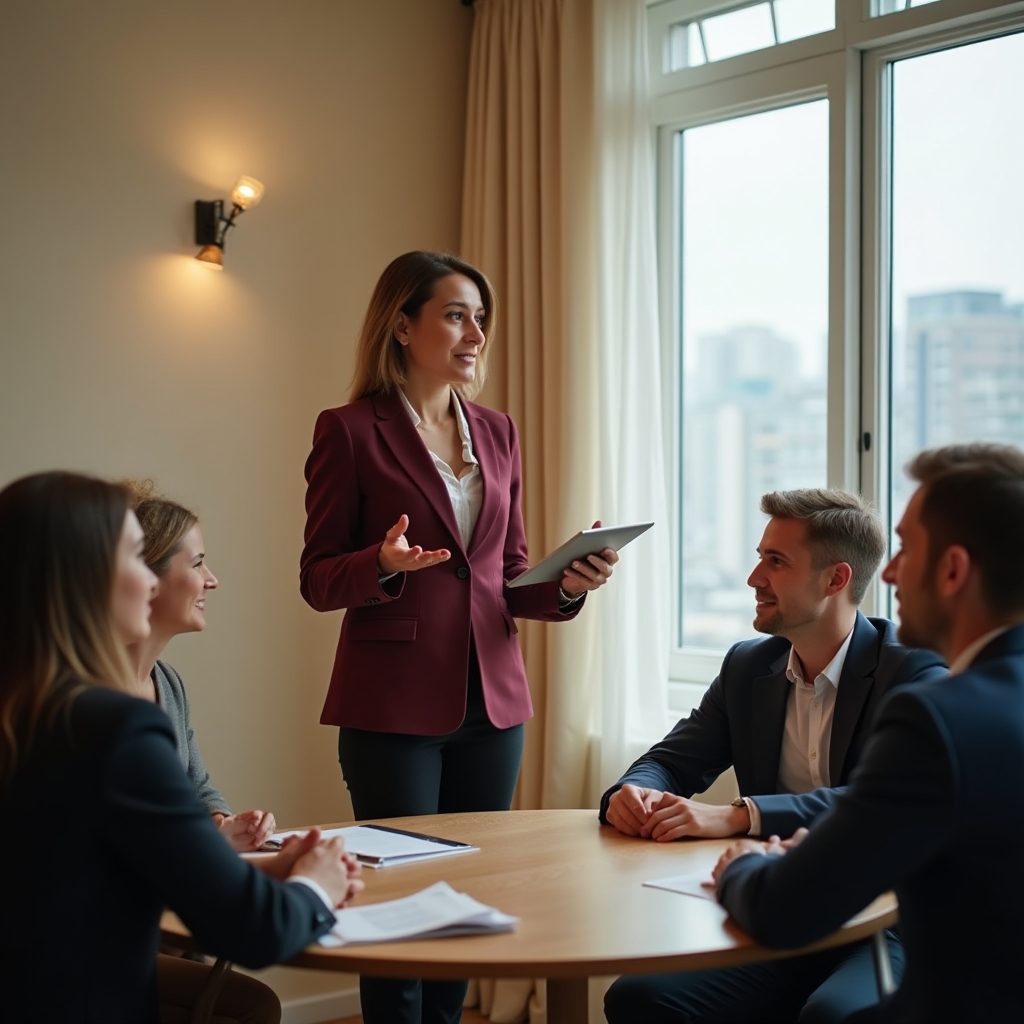 Руководитель обсуждает задачи с командой